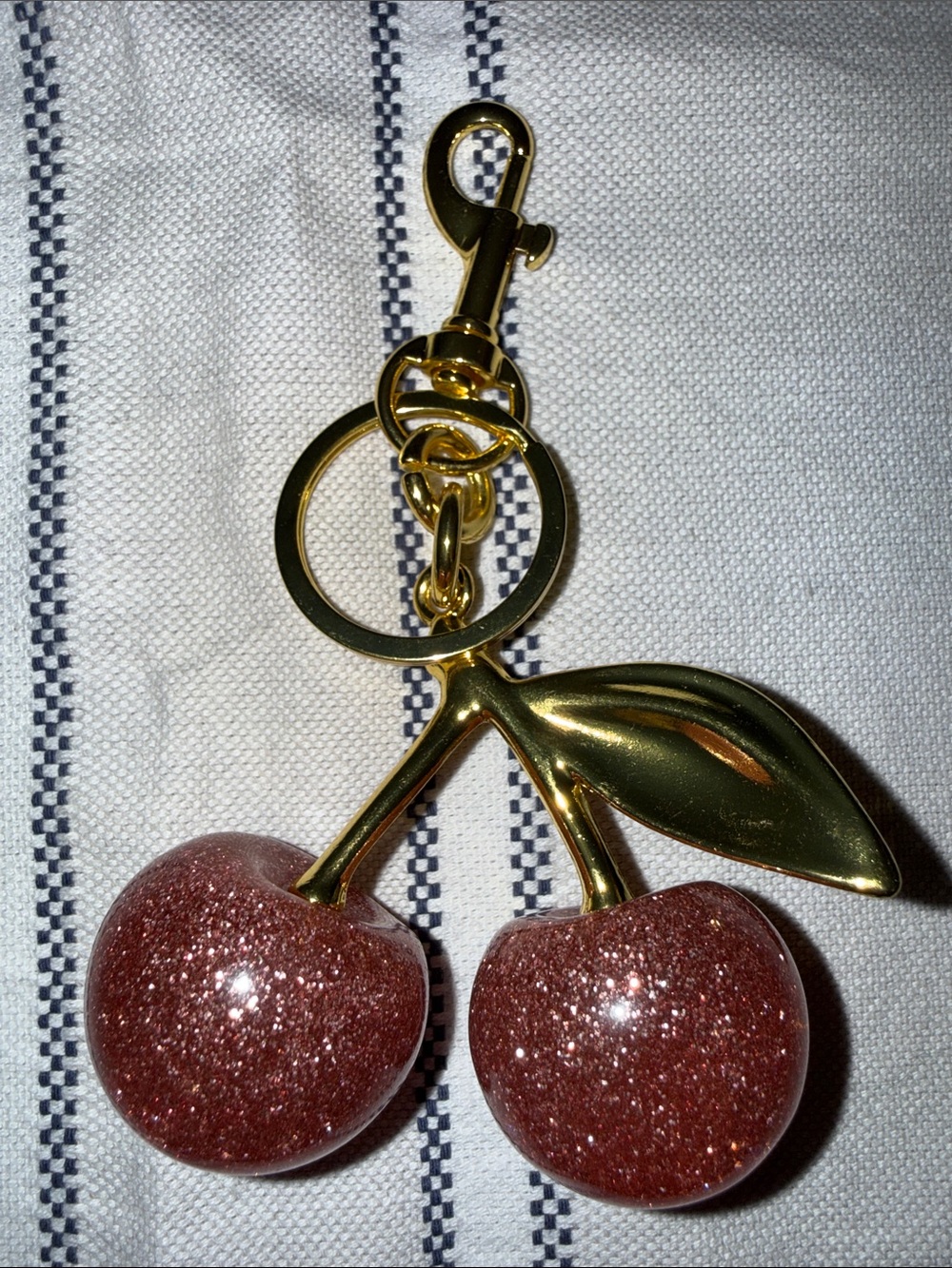 Pink Glitter Cherry Keychain Bag Charm- Gold Hardware